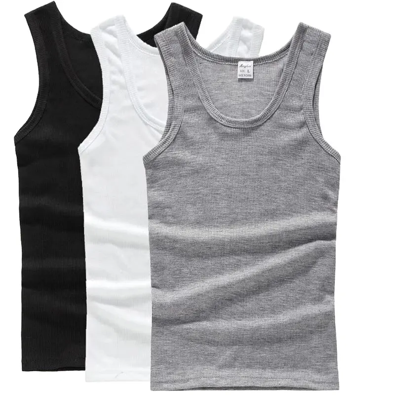 100% Cotton Mens Sleeveless Tank Top Solid Muscle Vest Undershirts O-neck Gymclothing Tees Tops