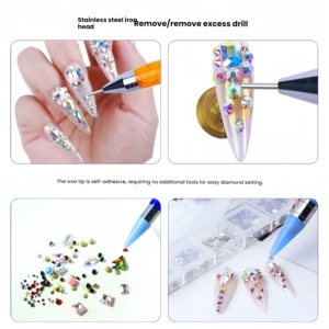 Stylo à double tête en plastique et silicone pour points de cire, strass, pierres précieuses, cristaux, clous et points décoratifs pour nail art et DIY - Product Image 2