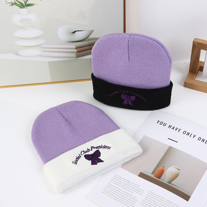 New Bow-Embroidered Knitted <strong>Hat</strong>: Cartoon-Style Embroidered <strong>Woolly</strong> <strong>Hat</strong> for <strong>Men</strong> and Women - Warm Winter <strong>Hat</strong> for Autumn and Winter - Product Image 1