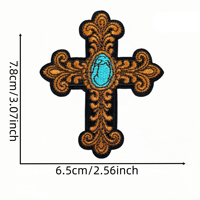 Patchs brodés en gros personnalisés, motif croix turquoise rétro western, thermocollants pour vêtements, chapeaux et sacs à dos