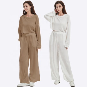 Premium gaufré tricot tissu femmes ensembles survêtement automne ensembles femmes décontracté salon deux pièces ensembles - Product Image 1