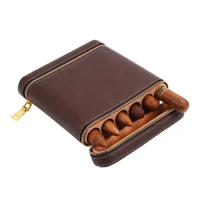 Wholesale Custom LOGO Carry Travel Humidor Box leather Cedar Cigar Box