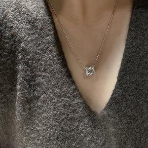 S925 Pure <b>Silver</b> CNC Car Flower <b>Necklace</b> <b>Simple</b> Fashionable Vintage Design Sparkling Square Sweater Fashion Pendants Charms - Product Image 3