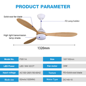 พัดลมเพดานติดไฟ LED แบบรีโมทคอนโทรล 3 ใบพัด สไตล์นอร์ดิก สำหรับตกแต่งภายในบ้านสมัยใหม่ ห้องนั่งเล่น รุ่น F3511A - Product Image 2