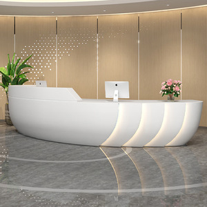 Q066 Comptoir de caisse commercial de luxe en FRP courbé, facile à nettoyer, avec éclairage LED d'ambiance pour zone de réception de clinique et comptoir de bar - Product Image 4