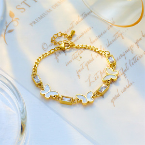 Butterfly Rhinestone Gold Chain Bracelet For Women Everyday Wear Titanium Steel Jewelry Elegant Unique Design - Product Image 3