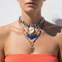 Collier Pendentif Coquillage Naturel, Conque, Ange, Aigle, Pierre de Lune Irrégulière, Quartz Clair, Lapis Lazuli, Perles, Accessoire Énergétique de Guérison