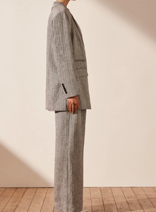 Recién llegado, Chaqueta de algodón de lino a medida de gran tamaño personalizada de fábrica y pantalones de cintura alta, <span class=keywords><strong>ropa</strong></span> de <span class=keywords><strong>mujer</strong></span>, conjunto de traje de <span class=keywords><strong>ropa</strong></span> informal - Product Image 3