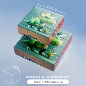 QS grosir mainan Puzzle plastik ABS Mini gaya kartun anak-anak dinosaurus hewan edukasi enam sisi Set Jigsaw balok <span class=keywords><strong>3</strong></span> + usia - Product Image 2