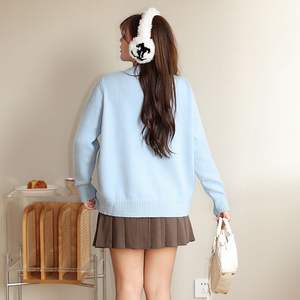 Pull en tricot pour femme Happy Hut, motif canard de dessin animé, coupe ample, manches longues, automne-hiver, anti-boulochage, vêtement d'intérieur - Product Image 4