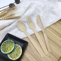 Ensemble de couverts jetables en bois écologiques emballés en gros, options en bambou pour la vaisselle de mariage et de fête, emballage sur mesure