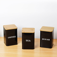 Couvercle en bois bidon de rangement sucre épices thé café cuisine pot en métal boîtes supérieures en bois peut définir Rectangle carré couvercle en bambou boîte en fer blanc