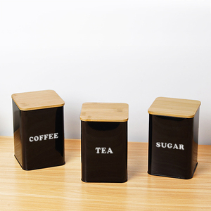 Houten Hoes Opslag Bus Sugar Spice Thee Koffie Keuken Metalen Pot Houten Top Blikken Rechthoekige Vierkante Bamboe Deksel Blikken Doos - Product Image 2