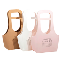 Sac à main pliable en kraft pour fleurs préservées, forme créative personnalisée, rose, finition mate, gaufrage, boîte portable pour fleurs