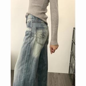 Jeans de Pierna Recta Holgados con Bordado de Diseño Retro para Mujer, Primavera y Otoño, Pantalones Anchos Holgados y Ajustados con Lavado Nuevo - Product Image 3