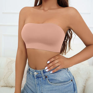 Sharicca sette colori un pezzo da donna senza spalline senza cuciture <span class=keywords><strong>reggiseno</strong></span> senza fili senza imbottitura Anti-slittamento <span class=keywords><strong>reggiseno</strong></span> senza spalline in seta di ghiaccio senza spalline - Product Image 3