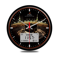 Horloge murale Azan AL-FATIHA Horloge ronde à double heure FAJ-360 Affichage LCD Horloge Azan Ramadan pour la prière musulmane
