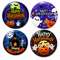 Badge en fer blanc personnalisé, motif fantôme de dessin animé moderne pour Halloween, impression UV, faible MOQ, vente en gros d'usine, pour festivals et fêtes