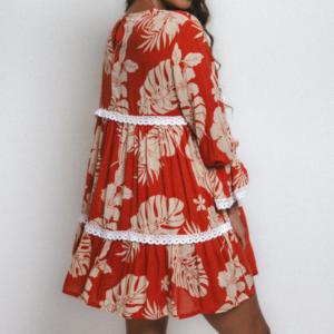 Abito a strati floreale tropicale stampato personalizzato da donna Babydoll con decorazione in pizzo 100% raion viscosa abiti corti sciolti per le vacanze - Product Image 2