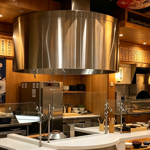 <span class=keywords><strong>Hotte</strong></span> de cuisine ouverte à montage au plafond, <span class=keywords><strong>hotte</strong></span> <span class=keywords><strong>aspirante</strong></span> ronde pour cuisine commerciale avec éclairage - Product Image 1