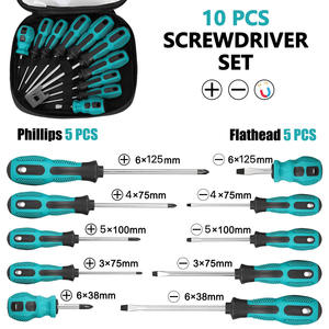 Professional <b>Screwdriver</b> <b>Set</b> 10pcs Flat Head Magnetic Tip Anti-Slip Handle Matte Finish Plastic Handle DIY Tools - Product Image 2