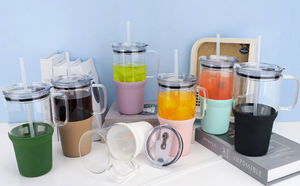 Hot Sale Modern Multifunction <b>Reusable</b> Silicone Sleeve Glass Tumbler <b>Iced</b> <b>Coffee</b> <b>Cup</b> Portable Travel with Straw Lid - Product Image 6
