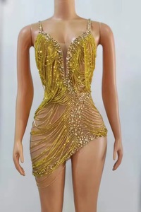 Jupe courte en spandex avec jarretelle à pampilles en strass pour discothèque de scène ou performance de piste - Product Image 3