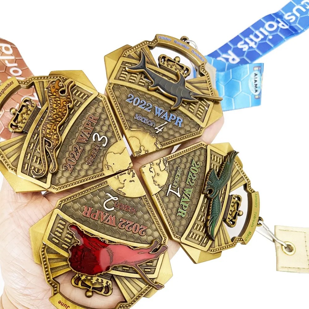 custom design medals that link together around the world round puzzle medal