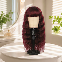 Perruque en cheveux humains bruns ombrés, ondulée profonde, fabriquée à la machine, avec frange complète, sans colle, sans dentelle, pour femme
