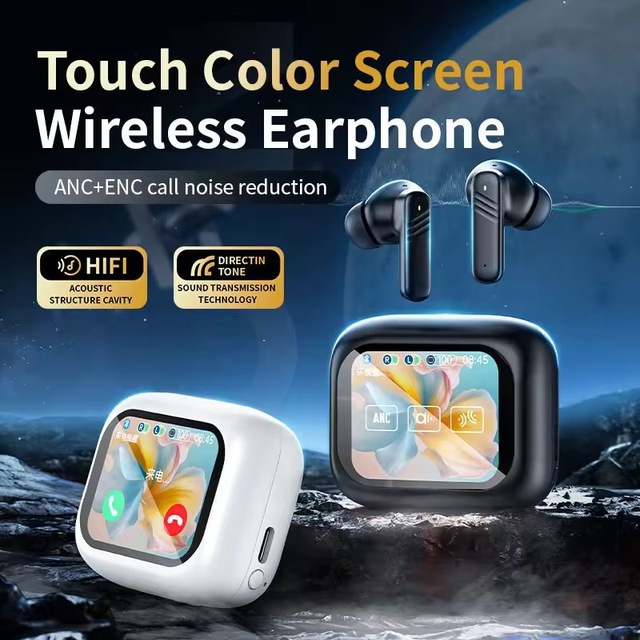 ANC ENC Wireless Earphones with Smart Display Charging Case and in Ear Design