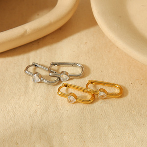 Pendientes Huggie de Acero Inoxidable con Oro de 18K, Diseño Geométrico en Forma de U, Incrustaciones de Zirconia, Engaste de Bisel, Uso Diario para Mujer - Product Image 2
