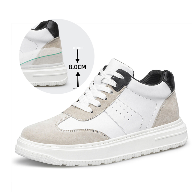 Invisible Inner Height Increasing Shoes Leather Upper Men's Casual Shoes High Top Black Board Male Elevator Shoes for Men
