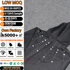 Sweat à capuche noir pour homme avec strass, coupe classique, en polyester tricoté, style streetwear décontracté, motif à pois, design automne - Product Image 1