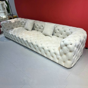 Sofá Chesterfield tapizado Sofá <span class=keywords><strong>de</strong></span> tela <span class=keywords><strong>de</strong></span> terciopelo blanco - Product Image 4