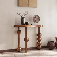 Table Console de Bureau Vintage en Bois avec Pieds en Perles de Bois Décoration pour Salon Table d'Entrée Rétro