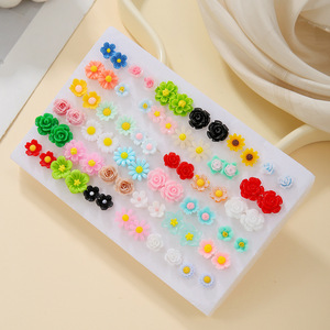 Mini Cute Flower Stud <b>Earrings</b> Set 100 Pairs Colorful Rose Sunflower Design For Women Gift Zinc Alloy Steel <b>Post</b> - Product Image 3