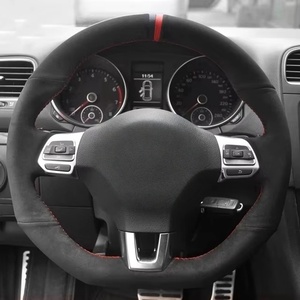 Protector para volante de coche, cosido a mano, ante negro para Volkswagen Golf 6 <span class=keywords><strong>GTI</strong></span> MK6 VW Polo <span class=keywords><strong>GTI</strong></span> Scirocco R Passat CC r-line 2010 - Product Image 3