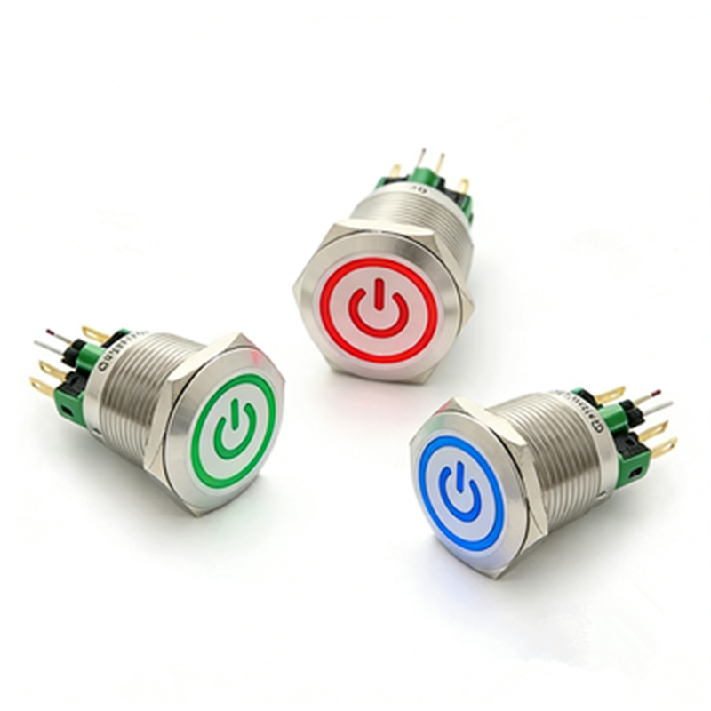 22mm Stainless Steel <strong>3</strong> Three <strong>Led</strong> <strong>Color</strong> Ring Illuminated Power Symbol Metal <strong>Push</strong> <strong>Button</strong> <strong>Switch</strong> Momentary(PM221F-11ET/RGB/12V/S)