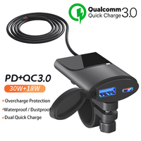 Chargeur rapide étanche 12-24V QC3.0 double port USB-A+USB-C+Type-C pour guidon de moto et téléphone portable