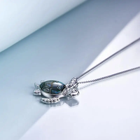 Bijoux fins, collier avec pendentif tortue de mer en argent sterling 925, coquille d'ormeau en relief