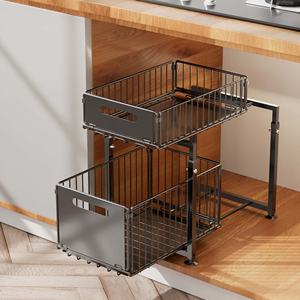 Organiseur de rangement coulissant à 2 niveaux en métal, réglable en hauteur, multi-usages, pour placard de cuisine ou <span class=keywords><strong>sous</strong></span> l'évier de salle de bain - Product Image 5