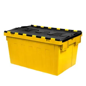Contenitori impilabili in plastica resistente da 15 galloni neri e gialli con coperchi
