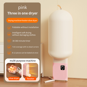 Secadora de Ropa Eléctrica Plegable Tres en Uno Rosa con Secador de Zapatos y Calentador para Uso Doméstico - Product Image 1