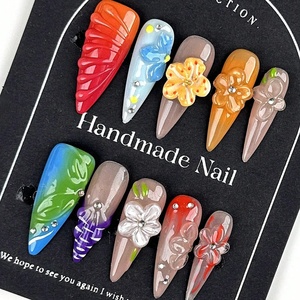 10 Uñas Postizas Elegantes Estilo Diva Y2K, Largas y Puntiagudas, <span class=keywords><strong>Manicura</strong></span> <span class=keywords><strong>Francesa</strong></span>, Adornadas <span class=keywords><strong>con</strong></span> Flores 3D y Pedrería, <span class=keywords><strong>Decoración</strong></span> para Dedos - Product Image 1