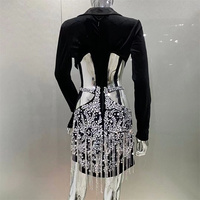 Costume d'apparence de chanteuse de fête d'anniversaire transfrontalière robe de danse minirobe à paillettes à franges évidées
