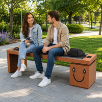 Banc solaire intelligent en forme de U à motif bois, avec port de charge USB, sans dossier, pour espaces publics et de loisirs