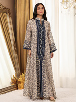 Abaya Bordir Dori Model Arab Kerah Turtle-Head, Bahan Bernapas, Cocok untuk Musim Semi, Satu Ukuran untuk Semua