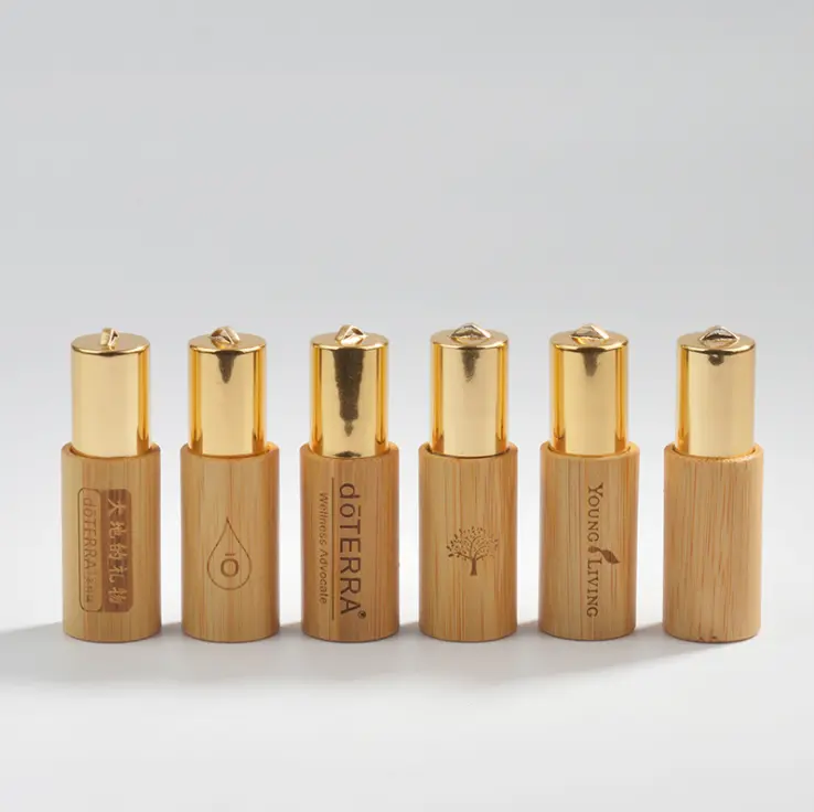 Bottiglia di sfera di bambù naturale da 5ml bottiglia di palla di rullo di olio essenziale può appendere borse chiavi appese trasportare profumo di olio essenziale