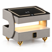 HANYEE Nouvelle table de chevet intelligente moderne avec charge sans fil, lumières LED 3 couleurs, éclairage d'étagère à détecteur de mouvement et tiroir à verrouillage par mot de passe