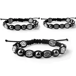 Bracelet homme ajustable, perles en hématite naturelle, 8mm, bijou pour hommes, cordon noir, zodiaque